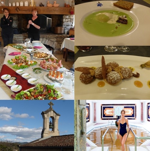 Haut à gauche : bel accueil de Brigitte à l'Auberge du Mauroul, avec sa cuisine typique et ses produits frais. 2 et 3 : Régal à l'auberge de l'Abbaye © Catherine Gary; En bas à gauche :Vue de l'Hôtel l'Arbousier;© Catherine Gary; Piscine aux Thermes de Lamalou-les-Bains: © La Chaîne Thermale du Soleil Haut à gauche : bel accueil de Brigitte à l'Auberge du Mauroul, avec sa cuisine typique et ses produits frais. 2 et 3 : Régal à l'auberge de l'Abbaye © Catherine Gary; En bas à gauche :Vue de l'Hôtel l'Arbousier;© Catherine Gary; Piscine aux Thermes de Lamalou-les-Bains: © La Chaîne Thermale du Soleil
