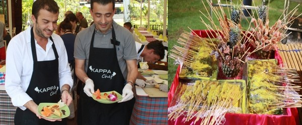 Deux chefs grecs sont venus renforcer l’équipe Thaï pour étoffer l’offre des buffets proposés midi et soir. © Patrick Cros Deux chefs grecs sont venus renforcer l’équipe Thaï pour étoffer l’offre des buffets proposés midi et soir. © Patrick Cros