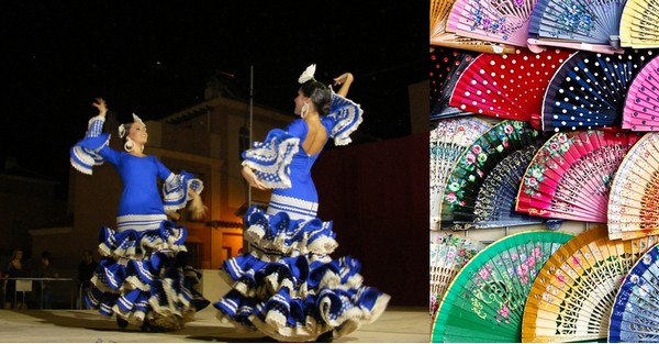 le flamenco, tradition forte de chant et de danse qui vous emporte l’âme dans les claquements de talons et de castagnettes.  © O.T.Spain; Les éventails peints à la main un art qui appartient à la tradition espagnole.  © C.Gary