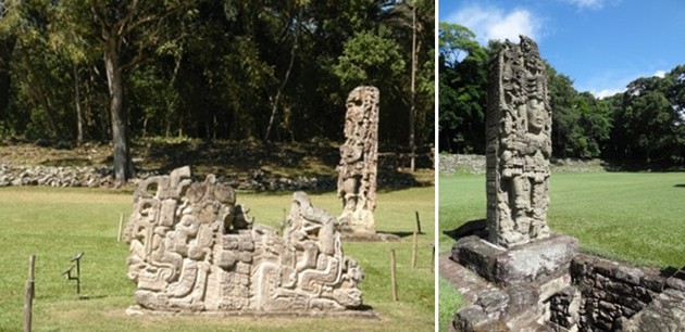 Stèles remarquablement sculptées sous le règne de Dix-huit Lapin.  © Catherine Gary