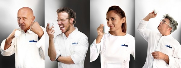 De gauche à droite : Les grands chefs Richard Toix, Simone Zanoni, Beatriz Gonzalez et Vivian Durand. © Lavazza.fr De gauche à droite : Les grands chefs Richard Toix, Simone Zanoni, Beatriz Gonzalez et Vivian Durand. © Lavazza.fr
