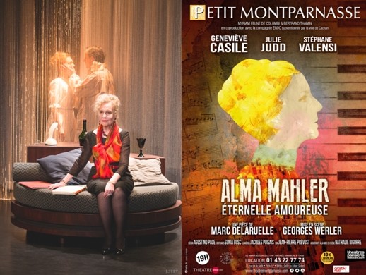 Alma Malher, éternelle amoureuse  Une pièce de Marc Delaruelle Mise en scène de Georges Werler  Avec  Geneviève Casile, Julie Judd et Stéphane Valensi.Copyright photo jstey  - Affiche actuellement au Théâtre Petit- Montparnasse