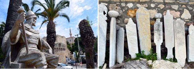 Devant la place forte se dresse fièrement « la statue aux lions », de l’amiral Hasan Pacha d’Alger, qui sauva en 1770 la cité de l’attaque des Russes. Crédit photo David Raynal Devant la place forte se dresse fièrement « la statue aux lions », de l’amiral Hasan Pacha d’Alger, qui sauva en 1770 la cité de l’attaque des Russes. Crédit photo David Raynal