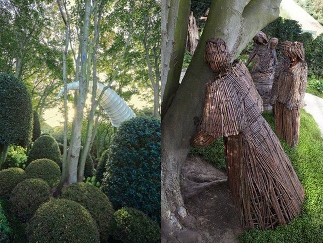 De gauche à droite : Coquillage de mer d'Alena Kogan; Le jardin des Etreintes et des arbres est illustré par des sculptures des artistes polonais Viktor Szostalo et Agnieszka Gradnik qui représentent des personnages réalisés en bois de vigne étreignant des arbres © Les Jardins d'Etretat De gauche à droite : Coquillage de mer d'Alena Kogan; Le jardin des Etreintes et des arbres est illustré par des sculptures des artistes polonais Viktor Szostalo et Agnieszka Gradnik qui représentent des personnages réalisés en bois de vigne étreignant des arbres © Les Jardins d'Etretat
