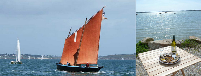 Par beau temps on aperçoit quelques sinagots, ces bateaux de pêche traditionnels comportant deux voiles et bien sûr les “plates“, barques à fond plat .© Lindigomag/Pixabay ; Dégustation des coquillages, tout juste sortis des bassins, accompagnés d’un verre de muscadet..© Lindigomag/Pixabay Par beau temps on aperçoit quelques sinagots, ces bateaux de pêche traditionnels comportant deux voiles et bien sûr les “plates“, barques à fond plat .© Lindigomag/Pixabay ; Dégustation des coquillages, tout juste sortis des bassins, accompagnés d’un verre de muscadet..© Lindigomag/Pixabay
