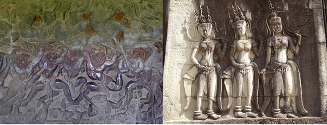Parmi les bas reliefs : les combats des Pandavas pour leur souveraineté, à la hauteur des récits d’Homère et les danseuses sacrées, les divinités parées de bijoux et de coiffures élaborées .© C.Gary