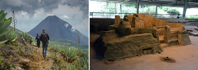 Chemin de randonnée vers le volcan Izalco. Le site archéologique maya de Joya de Ceren (le Pompéi d’Amérique inscrit au patrimoine mondiale de l’Unesco). Crédit photo office de tourisme du Salvador et David Raynal.