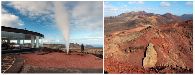 De gauche à droite : Timanfaya Restaurante del Diablo ; Montañas del Fuego   (copyright O.T.www.turismolanzarote.com/)