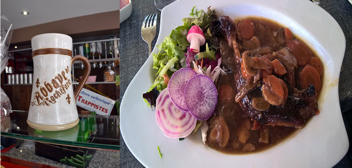 La Gourmandise à Rochefort, patrie de la bière d'abbaye éponyme, propose des plats typiques, carbonnade, canard à la bière. Crédit photo David Raynal. La Gourmandise à Rochefort, patrie de la bière d'abbaye éponyme, propose des plats typiques, carbonnade, canard à la bière. Crédit photo David Raynal.