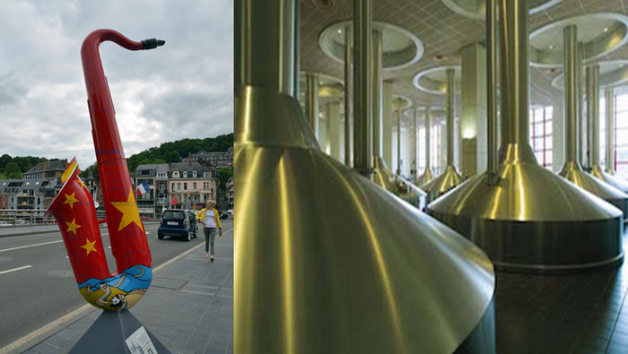 Dinant est aussi la ville natale du célèbre Adolphe Sax, le créateur du saxophone et abrite au creux d'une vallée avoisinante l'abbaye de Leffe qui a donné son nom à une bière de renommée internationale.. Crédit photo David Raynal et D.R. Dinant est aussi la ville natale du célèbre Adolphe Sax, le créateur du saxophone et abrite au creux d'une vallée avoisinante l'abbaye de Leffe qui a donné son nom à une bière de renommée internationale.. Crédit photo David Raynal et D.R.