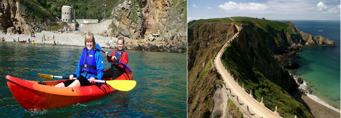 Herm et Aurigny sont des îles réputées pour leurs plages spectaculaires, tandis que Sercq possède sans doute l’une des côtes les plus impressionnantes avec la fameuse Coupée, l’isthme qui relie Little Sark à Big Sercq.  Copyright visitguernesey et wikipedia