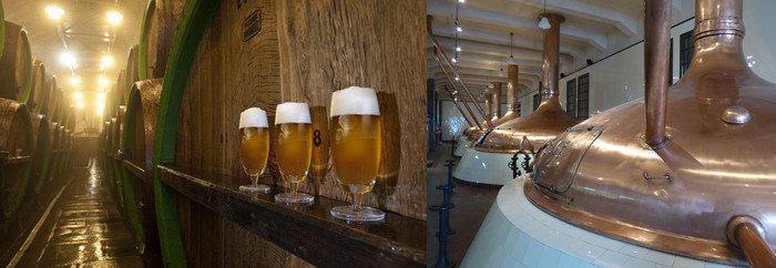 De gauche à droite : A Pilsen , Des kilomètres de souterrains ont creusé les sous sols. C'est là que mûrit la bière et Les cuves en cuivre où est brassée la fameuse bière Pilsner © C.Gary De gauche à droite : A Pilsen , Des kilomètres de souterrains ont creusé les sous sols. C'est là que mûrit la bière et Les cuves en cuivre où est brassée la fameuse bière Pilsner © C.Gary
