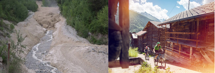 :L’un des points d’attraction spectaculaire du paysage de Chandolin est l’Illgraben, un gouffre vertigineux de plus de 1 500 mètres de hauteur © OT Valais :L’un des points d’attraction spectaculaire du paysage de Chandolin est l’Illgraben, un gouffre vertigineux de plus de 1 500 mètres de hauteur © OT Valais