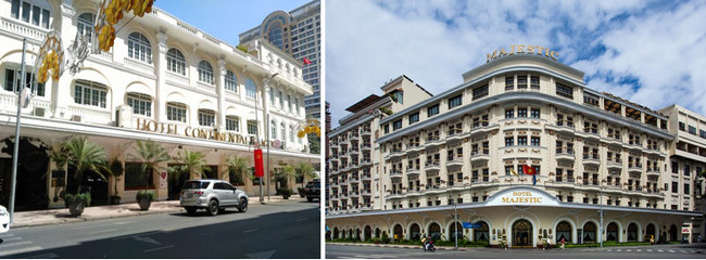 De gauche à droite : Hôtel Continental, rue Catinat (Dong Khoi) © DR; L’hôtel Majestic qui fut longtemps le PC des correspondants de guerre © DR De gauche à droite : Hôtel Continental, rue Catinat (Dong Khoi) © DR; L’hôtel Majestic qui fut longtemps le PC des correspondants de guerre © DR
