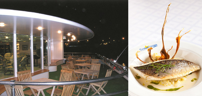 Le soir à la fraîche on profite de la terrasse © C.G. ; La gastronomie à bord © C.G. Le soir à la fraîche on profite de la terrasse © C.G. ; La gastronomie à bord © C.G.