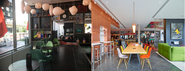 Le CitizenM offre aux voyageurs de nombreux espaces magnifiquement agencés et pour le plaisir d'y prendre ses repas. @ RB Le CitizenM offre aux voyageurs de nombreux espaces magnifiquement agencés et pour le plaisir d'y prendre ses repas. @ RB