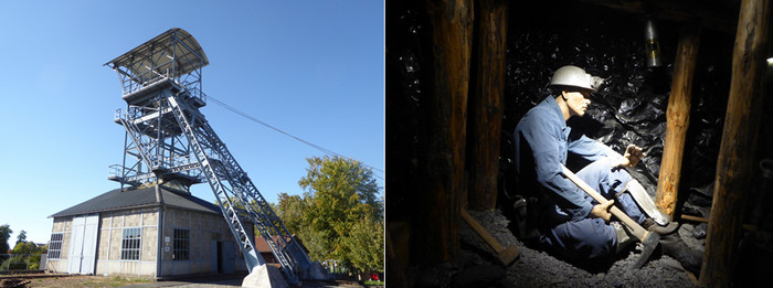 De gauche à droite : Ancienne line de La Machine , Copyright C.Gary; Reconstitution du dur métier des mineurs le long des sombres boyaux, à 690 mètres sous terre , Copyright C.Gary De gauche à droite : Ancienne line de La Machine , Copyright C.Gary; Reconstitution du dur métier des mineurs le long des sombres boyaux, à 690 mètres sous terre , Copyright C.Gary