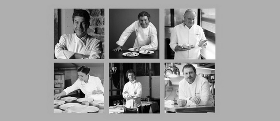 Six chefs au nom prestigieux qui offrent leur talent sur les lignes  d'Air-France . @ DR