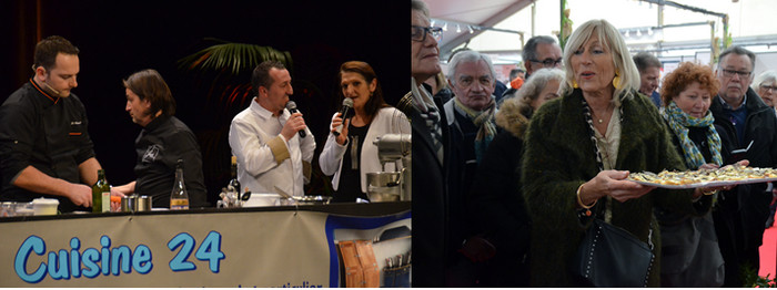 La 15ème édition du Salon du Livre Gourmand de Périgueux  a attiré, malgré le contexte particulier des gilets jaunes, un public attentif et passionné, notamment à l’occasion des démonstrations des chefs invités ou des ateliers jeunesse. Dégustation du beurre de truffe avec Martine Balout, responsable du service patrimoine qui organise tout au long de l'année des balades historiques et gourmandes dans le coeur de ville @ David Raynal