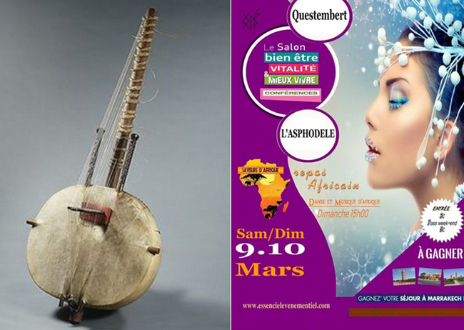 De gauche à droite : La kora est l’instrument ouest-africain classique par excellence et se compose de vingt et une cordes.. À l’origine, la kora était réservée à la caste des griots, ces troubadours et gardiens de la tradition orale; @ DR; Affiche du 2ème Salon Essenciel de Questembert (Morbihan) @ DR De gauche à droite : La kora est l’instrument ouest-africain classique par excellence et se compose de vingt et une cordes.. À l’origine, la kora était réservée à la caste des griots, ces troubadours et gardiens de la tradition orale; @ DR; Affiche du 2ème Salon Essenciel de Questembert (Morbihan) @ DR
