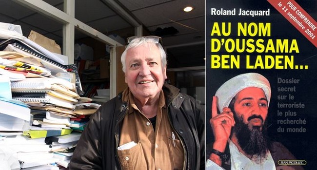 Jean Picollec et la couverture du livre  Au nom d’Oussama Ben Laden de Roland Jacquard. Ce livre est paru au moment où il faisait sauter tout New York. Il a été traduit en 29 langues. @ David Raynal
