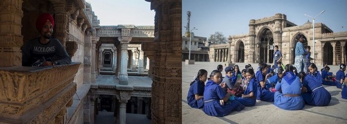 .De gauche à droite :Ahmedabad Puits à degrés et Ahmedabad Mosquée Jami Masrid,   ©Fabrice Dimier