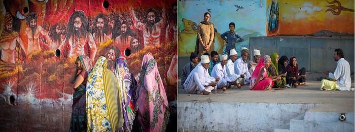 De gauche à droite :  Mont Girnar Denvanr les monastères  et Mont Girnar Sur les ghats d'un temple de Shiva       .©Fabrice Dimier