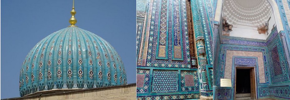 Les dômes turquoises, les mosaïques, Dans cette cité domine les nuances de bleus, la signature architecturale en Ouzbékistan. @ H.Moreau/Wikimedia.org Les dômes turquoises, les mosaïques, Dans cette cité domine les nuances de bleus, la signature architecturale en Ouzbékistan. @ H.Moreau/Wikimedia.org