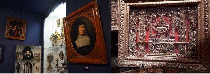 De gauche à droite : Musée de la Visitation et ses nombreuses reliques, à droite un tableau réalisé à partir de papiers roulés. @ Luc Olivier CDT