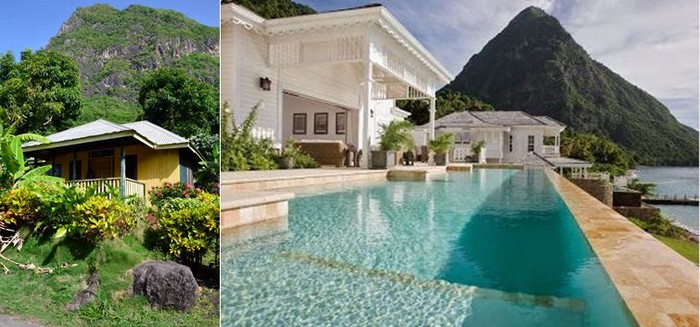 De gauche à droite : Le départ se situe à Fond Gens Libres, un hameau pittoresque et fleuri, composé de maisonnettes multicolores, à quelques kilomètres au sud de la ville typique et animée de Soufrière. . @ David Raynal ; hôtel 5 étoiles Sugar Beach avec sa fabuleuse plage de sable blanc.@ DR De gauche à droite : Le départ se situe à Fond Gens Libres, un hameau pittoresque et fleuri, composé de maisonnettes multicolores, à quelques kilomètres au sud de la ville typique et animée de Soufrière. . @ David Raynal ; hôtel 5 étoiles Sugar Beach avec sa fabuleuse plage de sable blanc.@ DR