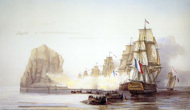La bataille du rocher du Diamant eu lieu entre le 31 mai et le 2 juin 1805 après les tentatives infructueuses des Français de la Martinique d’en déloger les Anglais. Le vice-amiral français, Pierre de Villeneuve fut finalement autorisé à lancer un assaut sur le fier bâtiment, immobile et minéral, avec une flottille franco-espagnole. Les Britanniques, à court de munitions, négocièrent finalement la reddition après plusieurs jours de bombardements @Bataille rocher diamant William Anderson La bataille du rocher du Diamant eu lieu entre le 31 mai et le 2 juin 1805 après les tentatives infructueuses des Français de la Martinique d’en déloger les Anglais. Le vice-amiral français, Pierre de Villeneuve fut finalement autorisé à lancer un assaut sur le fier bâtiment, immobile et minéral, avec une flottille franco-espagnole. Les Britanniques, à court de munitions, négocièrent finalement la reddition après plusieurs jours de bombardements @Bataille rocher diamant William Anderson