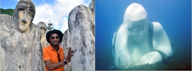Laurent Valère  est aussi l’auteur de l’imposante sculpture sous-marine immergée intitulée « Manmandlo » dans la baie de Saint-Pierre. Crédit photo David Raynal et D.R.
