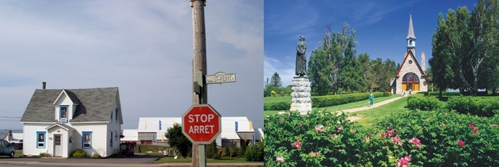 Le Nouveau-Brunswick est une province du Canada officiellement bilingue (crédit photo : David Raynal). La statue d'Evangéline à Grand-Pré en Nouvelle-Ecosse (crédit photo : CMA).