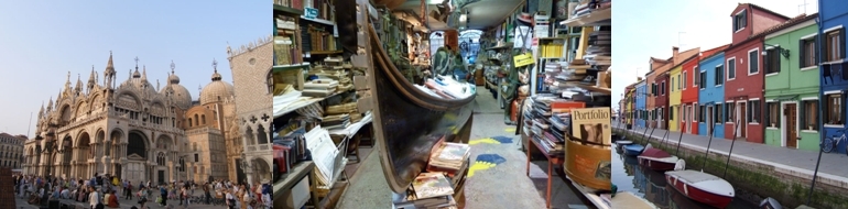 Cité des Doges, librairie Acqua-Alta, maisons colorées de Burano.