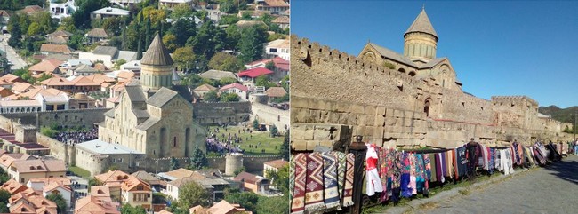 Mtskheta, l’ancienne capitale de la Georgie avec sa célèbre cathédrale de Svétitskhovéli @ wikimedia et OT Georgie Mtskheta, l’ancienne capitale de la Georgie avec sa célèbre cathédrale de Svétitskhovéli @ wikimedia et OT Georgie