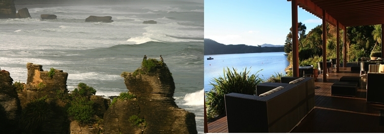 1- Punakaiki défie la Mer de Tasman sur la Côte Ouest près de Greymouth. 2 - Hébergement de charme à Bay of Many Coves dans les Marlborough Sounds. 1- Punakaiki défie la Mer de Tasman sur la Côte Ouest près de Greymouth. 2 - Hébergement de charme à Bay of Many Coves dans les Marlborough Sounds.