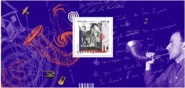 Les timbres voyagent et nous font voyager…Un timbre pour le centenaire de la naissance de Boris Vian.