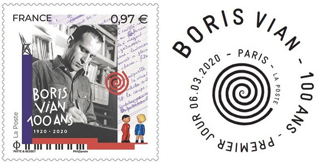 ​Le 9 mars 2020, La Poste émet un timbre à l’effigie de Boris Vian à l’occasion du centenaire de sa naissance.@ DR