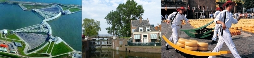 Vue d'ensemble sur les polders, écluse, fête du fromage de Hollande.