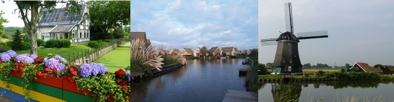 Vue sur le bord des canaux,Maisons sbungalowpark à Zuiderzee, Moulin habité.