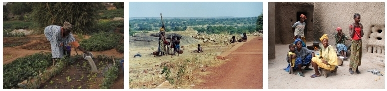 Malienne dans son jardin, Repos en famille sur la route de Kayes, Femmes et enfants dans la cour de la concession Malienne dans son jardin, Repos en famille sur la route de Kayes, Femmes et enfants dans la cour de la concession