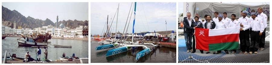 Vue sur Mascate, l'équipage au grand complet à l'occasion du baptême de Musandam à Saint-Nazaire.