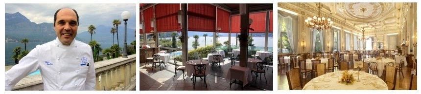 Ettore Bocchia (à gauche) est à la tête des deux restaurants du Grand Hôtel Villa Serbelloni à Bellagio sur les rives du lac de Côme. La "salle à manger"  du Grand Hôtel est à elle seule un véritable monument d'art avec son Salon Royal, illuminé le soir par des lustres en bronze et cristal qui se reflètent dans de grands miroirs (photo droits réservés).