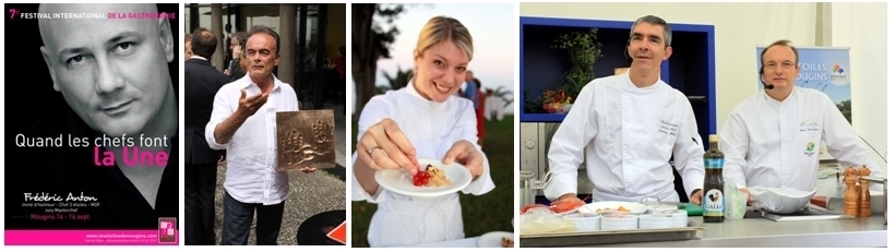 Richard Galy, le maire de Mougins, les chefs Claire Verneil, Benoît Sinthon, Serge Gouloumès. Richard Galy, le maire de Mougins, les chefs Claire Verneil, Benoît Sinthon, Serge Gouloumès.