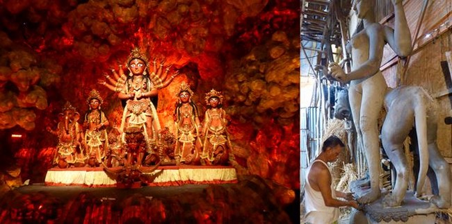 L'un des sanctuaires de Durga puje ( octobre 2019) @ C. Gary et Le quartier des artisans de Kumartuli désormais fermé @.C.Gary