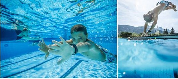 Le plaisir d'une plongée dans la grande piscine Aquacîme aux Carroz. @ Sylvain Cochard