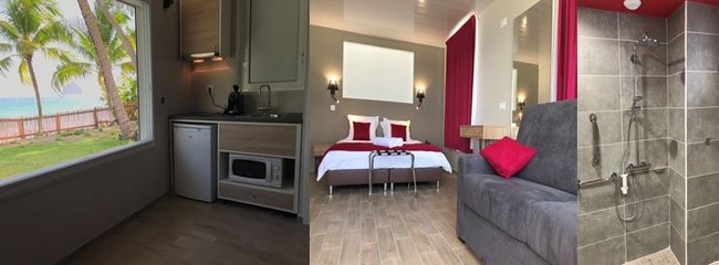 Certaines chambres disposent d’une kitchenette. Les suites sont entièrement équipées et ont une terrasse privative de plus de 9m2.. @ Résidence hôtelière 4 étoiles de Diamant Les Bains