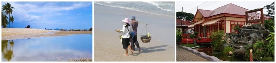 Station balnéaire de  Hua Hin,un couple de pêcheurs sur la plage, la magnifique petite gare royale de Hua Hin