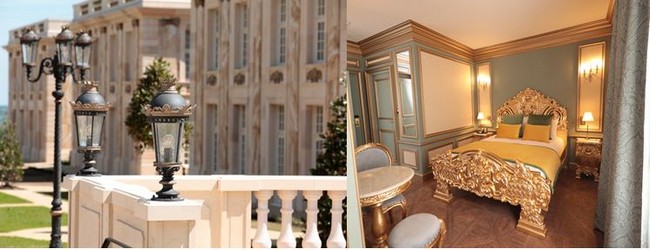 De gauche à droite : Le Grand Siècle - Chambres extérieures et Le Grand Siècle et ses chambres inspirées du Roi Soleil  - Chambre intérieure . @ Le Puy du Fou De gauche à droite : Le Grand Siècle - Chambres extérieures et Le Grand Siècle et ses chambres inspirées du Roi Soleil  - Chambre intérieure . @ Le Puy du Fou