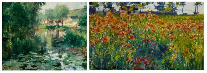 De gauche à droite : Willard Metcalf (1858-1925) Le Bassin aux nymphéas, 1887 Huile sur toile, 30,8 x 38,3 cm Chicago, Terra Foundation for American Art,  Collection Daniel J. Terra, 1993.5 © Terra Foundation for American Art, Chicago ; Robert Vonnoh (1858-1933) Coquelicots en France, 1888 Huile sur toile, 30,8 x 51,1 cm Chicago, Terra Foundation for American Art, Collection Daniel J. Terra, 1987.9 © Terra Foundation for American Art, Chicago. De gauche à droite : Willard Metcalf (1858-1925) Le Bassin aux nymphéas, 1887 Huile sur toile, 30,8 x 38,3 cm Chicago, Terra Foundation for American Art,  Collection Daniel J. Terra, 1993.5 © Terra Foundation for American Art, Chicago ; Robert Vonnoh (1858-1933) Coquelicots en France, 1888 Huile sur toile, 30,8 x 51,1 cm Chicago, Terra Foundation for American Art, Collection Daniel J. Terra, 1987.9 © Terra Foundation for American Art, Chicago.